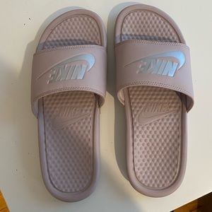 Pink nike slides